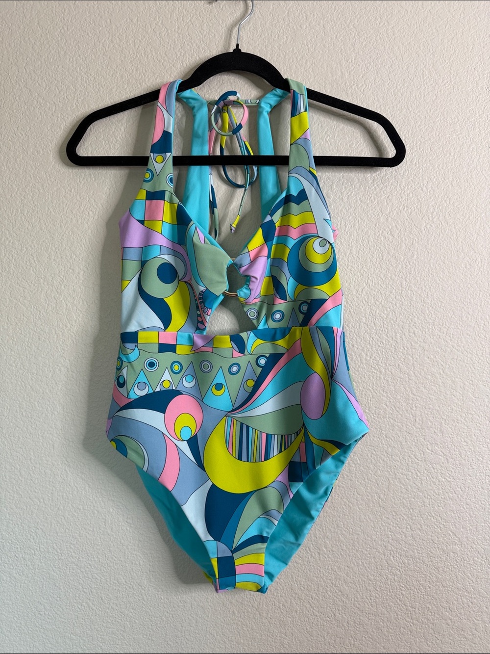 Show Me Your MuMu retro One-Piece Swimsuit in Teal, Yellow, Pink NWT medium